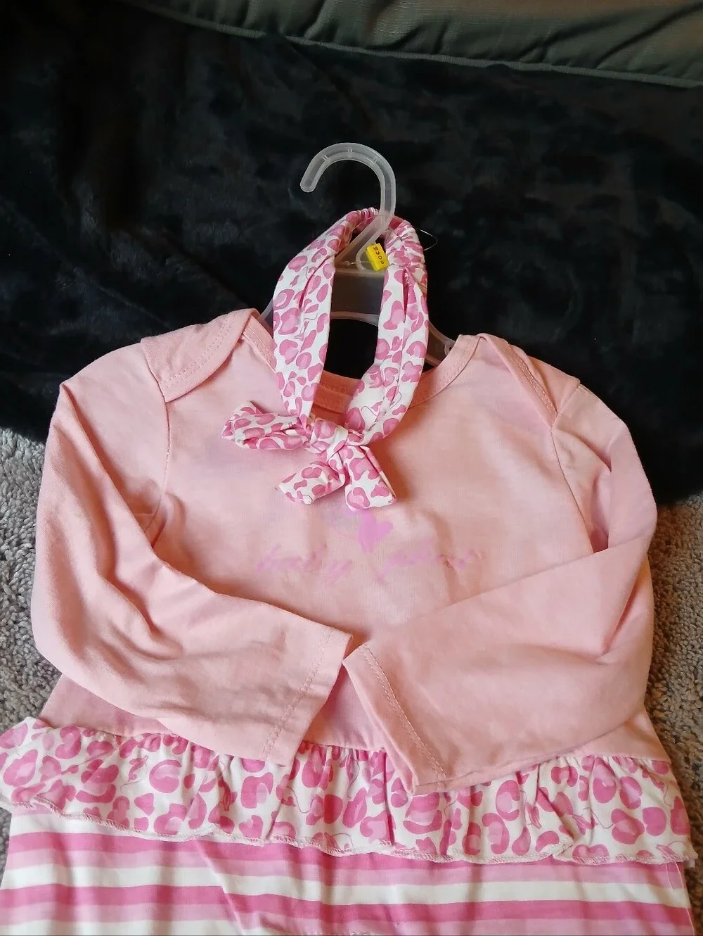 Baby Phat Girls NWT Pink Striped Cheetah Ruffle 1PC Romper & Headband Set - 18M